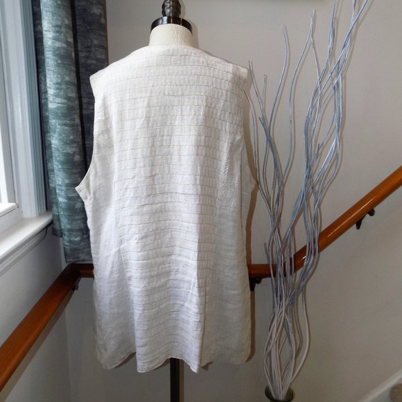 BUSY GIRL Vintage Beige Linen Vest Gold Stripes & Buttons Size XL? - Picture 2 of 2